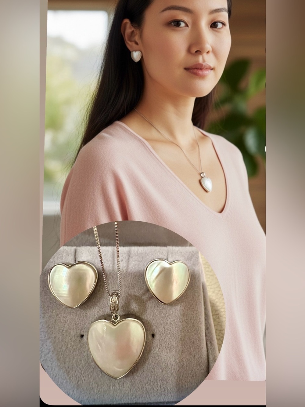 Authentic Mabe pearl earrings and necklace in S925 setting